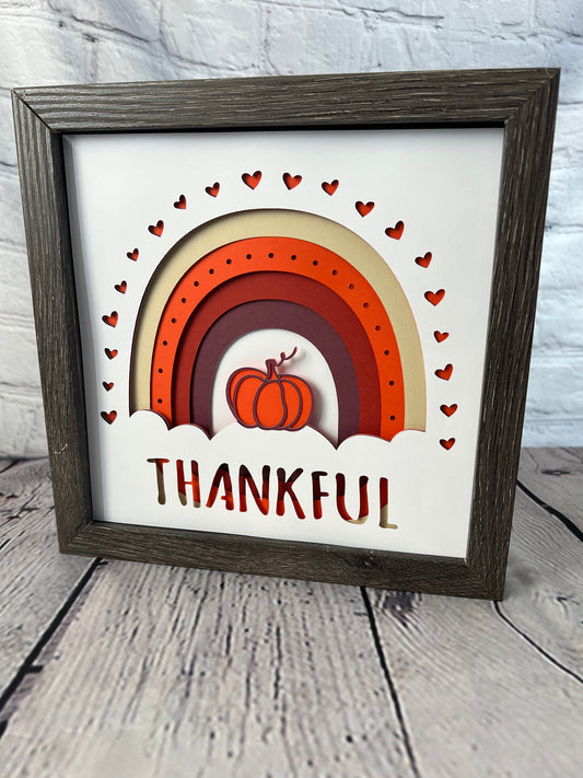 Thankful rainbow 3D paper art shadowbox