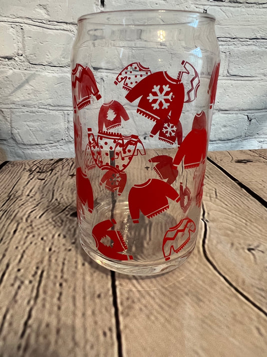 Ugly Christmas sweater beer can glass