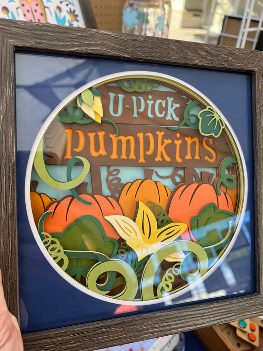 U-pick pumpkins 3D paper art shadowbox