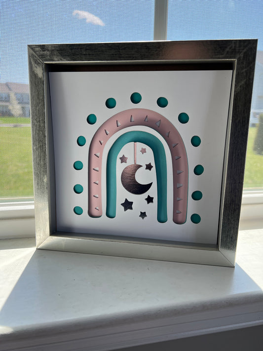 Moon boho rainbow 3D paper art shadowbox