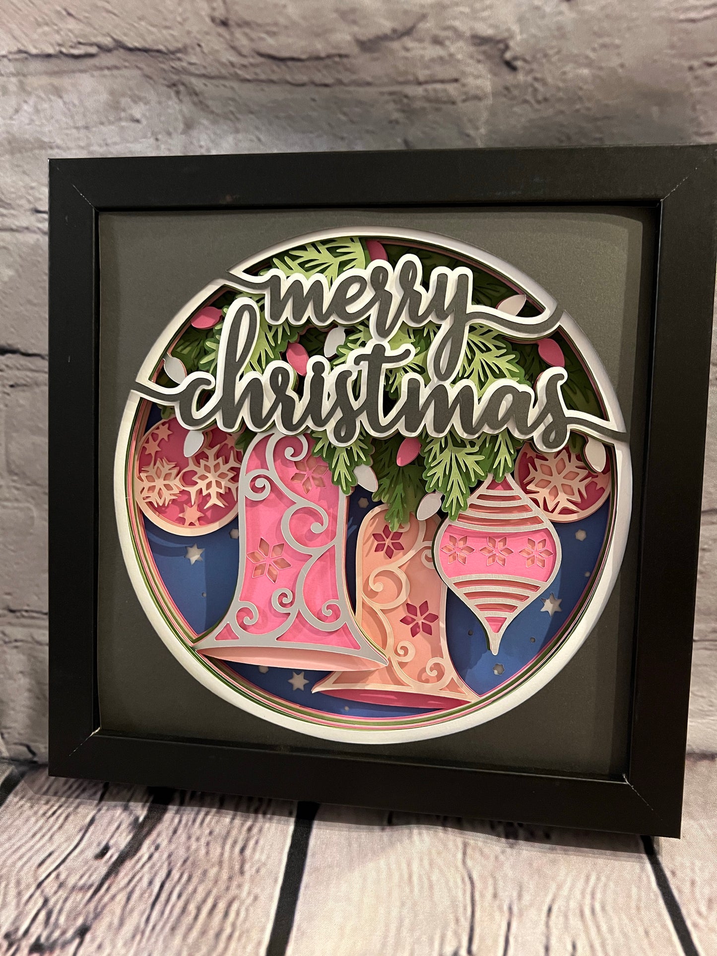 Merry Christmas with ornaments 3D paper art shadowbox