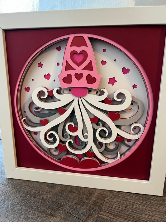 Valentine gnome-beard 3D paper art shadowbox