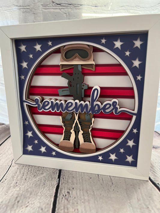 Remember battlefield cross 3D paper art shadowbox