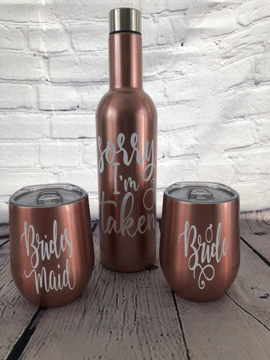 Bride rose gold wine set