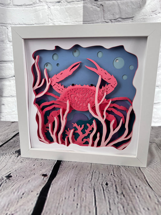 Crab 3D paper art in a shadowbox