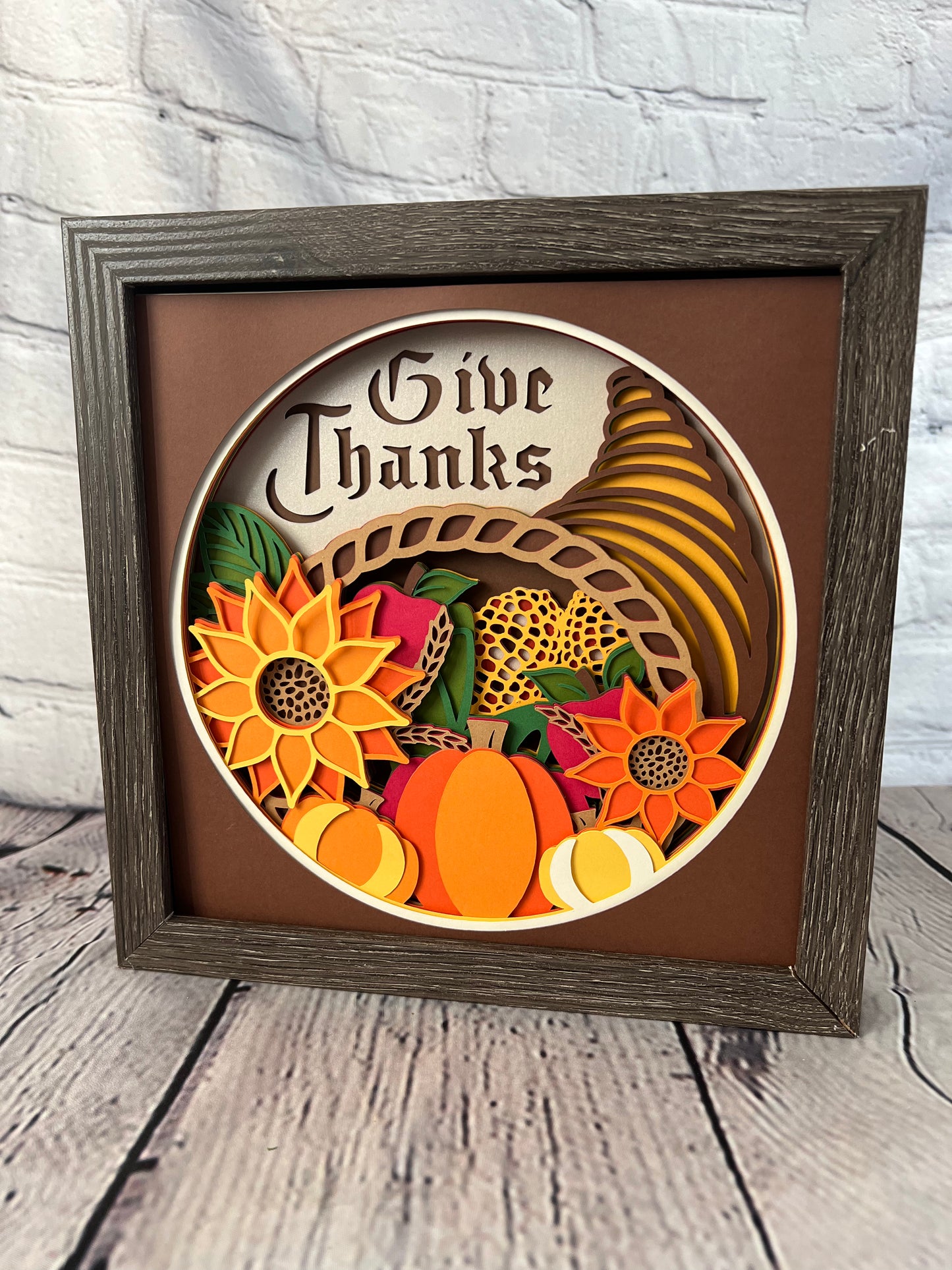 Give thanks cornucopia 3D paper art shadowbox