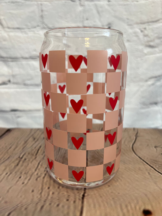 Checkered hearts beer can glass