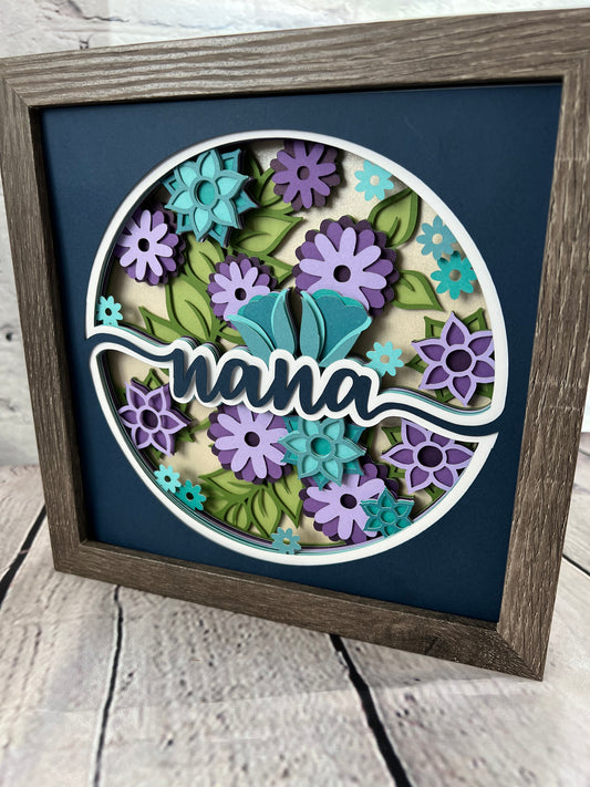 Nana floral 3D paper art shadowbox