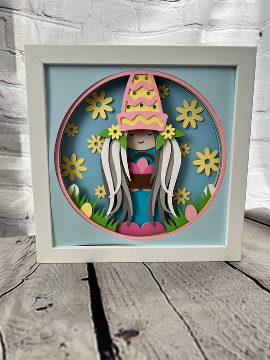 Easter gnome- pigtails 3D paper art shadowbox