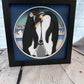 Penguin family 3D paper art in a shadowbox