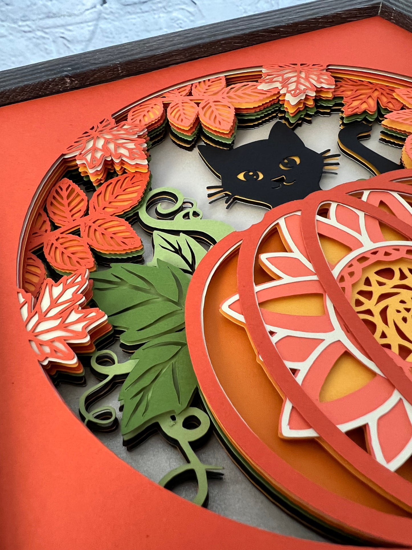 Cat in the pumpkin patch 3D paper art shadowbox