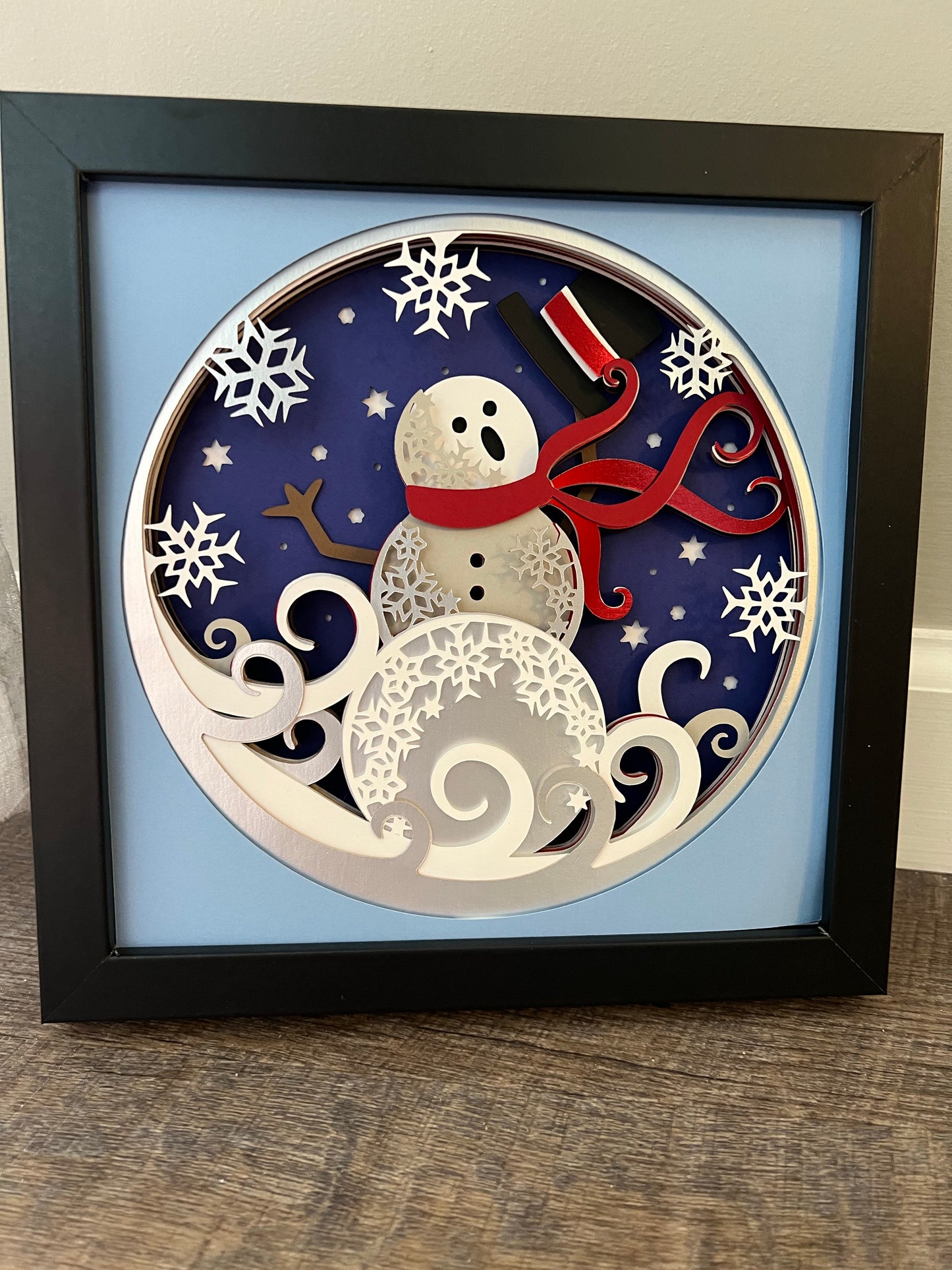 Snowman 3D paper art shadowbox