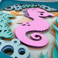 Kids seahorse 3D paper art in a shadowbox