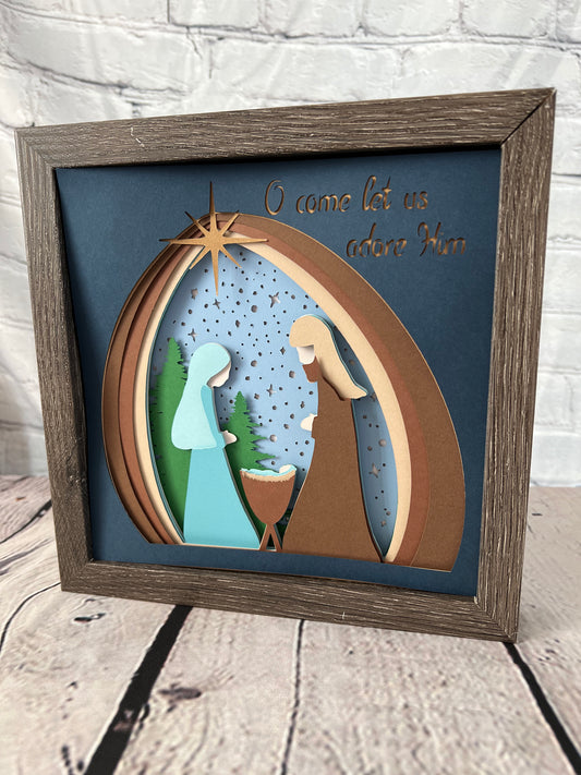 Nativity-arched 3D paper art shadowbox