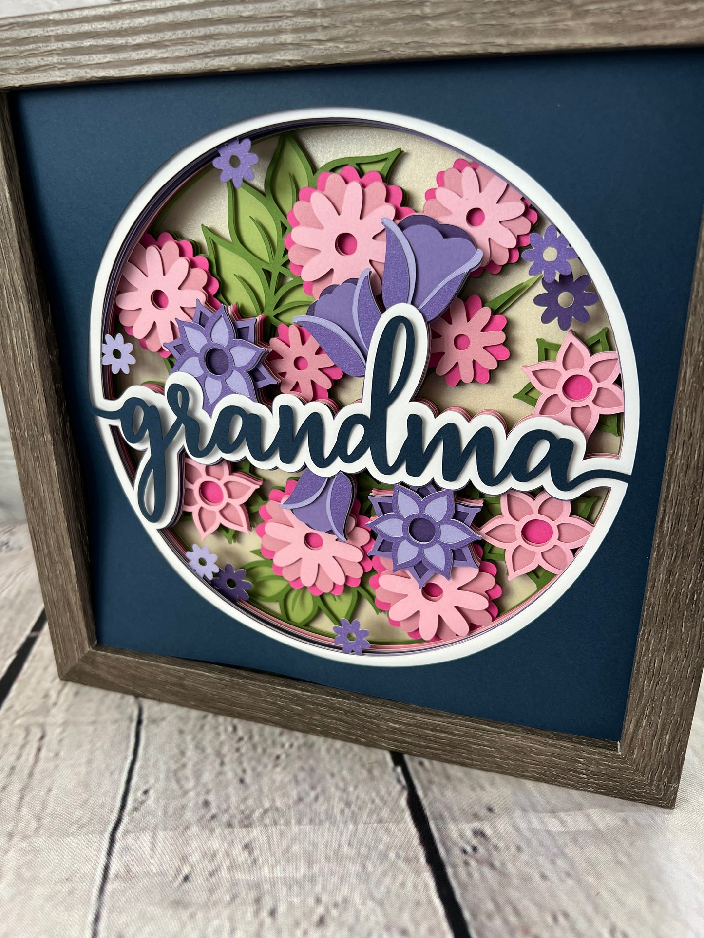 Grandma floral 3D paper art shadowbox