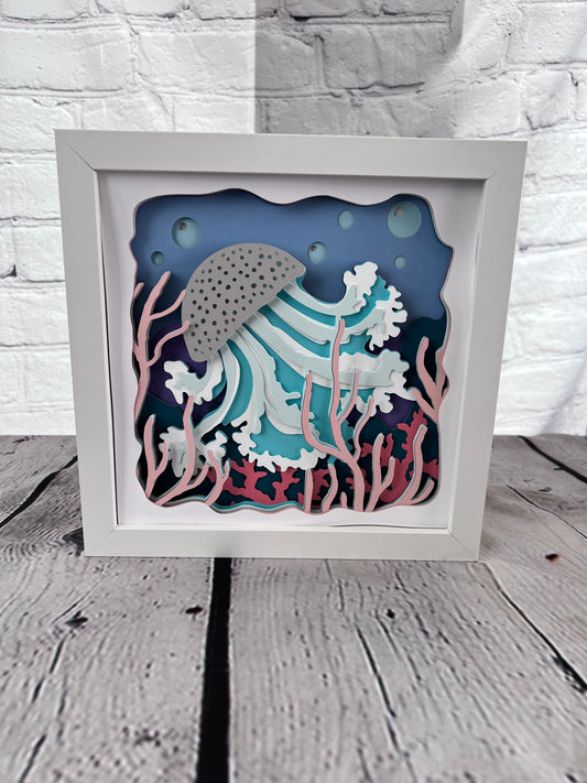 Jellyfish 3D paper art in a shadowbox