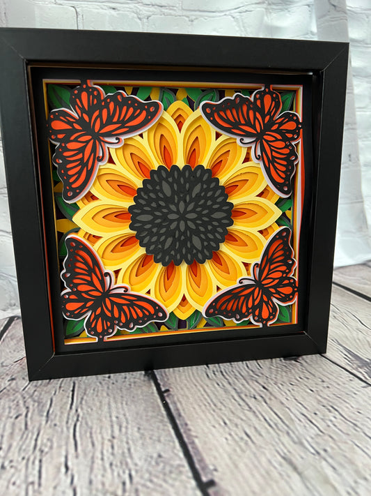 Monarch 3D paper art shadowbox