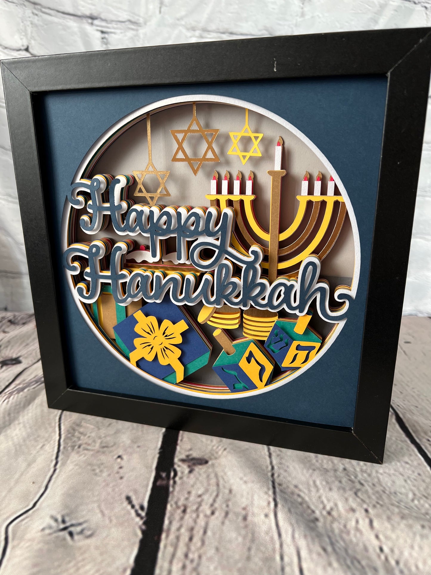 Happy Hanukkah 3D paper art shadowbox