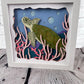 Deep sea turtle 3D paper art in a shadowbox