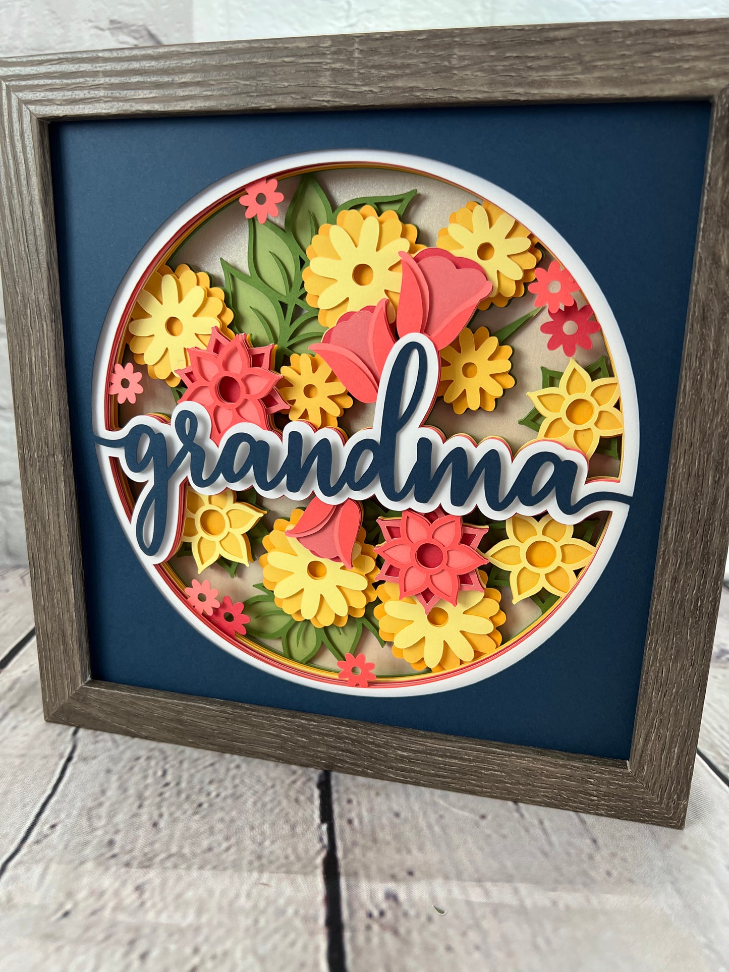 Grandma floral 3D paper art shadowbox