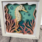 Seahorse 3D paper art shadowbox