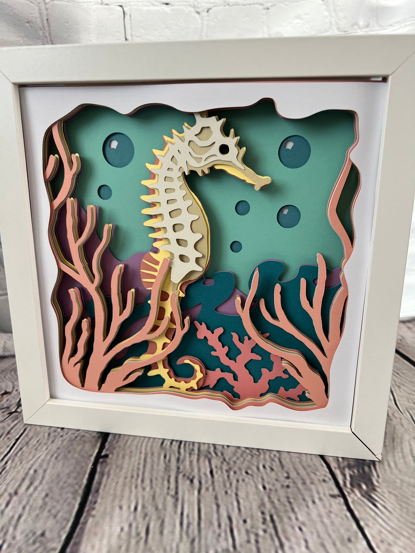 Seahorse 3D paper art shadowbox