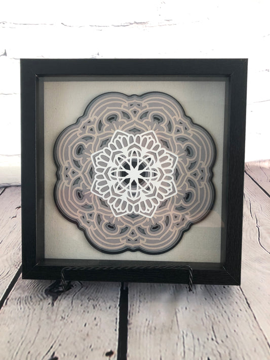 Gray mandala 3D paper art shadowbox