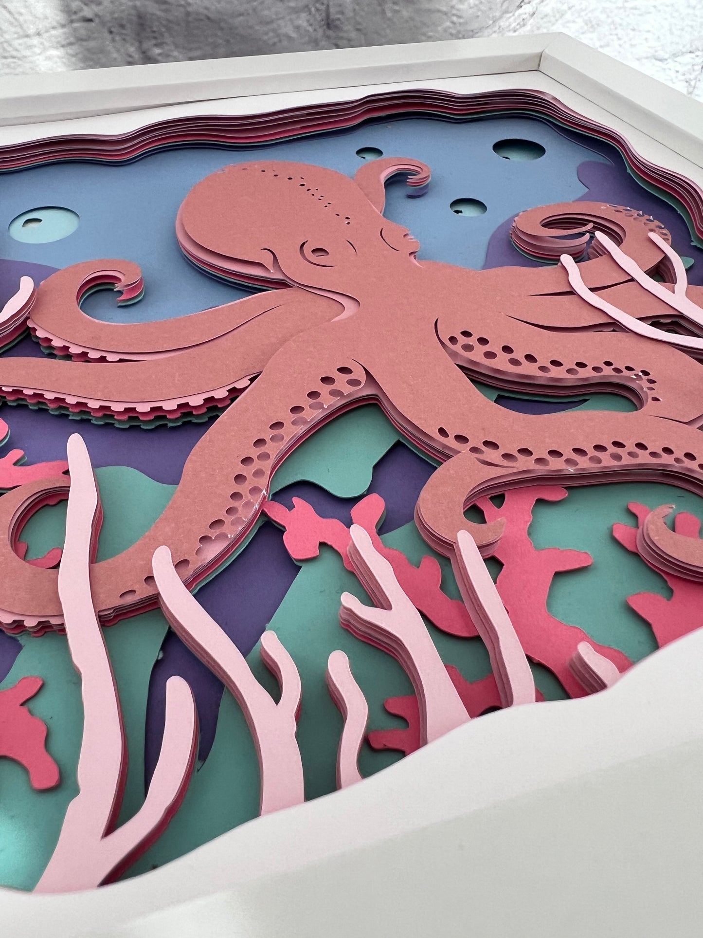 Octopus 3D paper art in a shadowbox