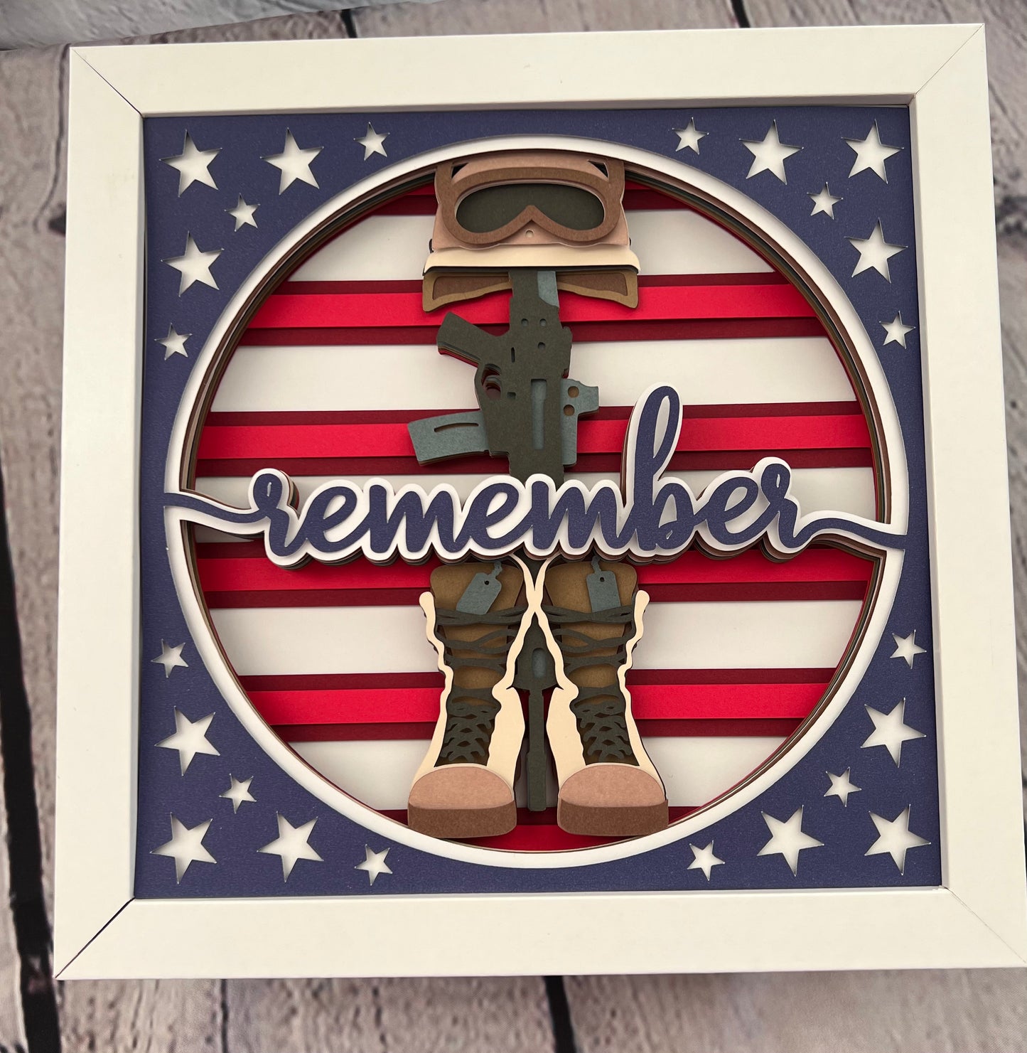 Remember battlefield cross 3D paper art shadowbox