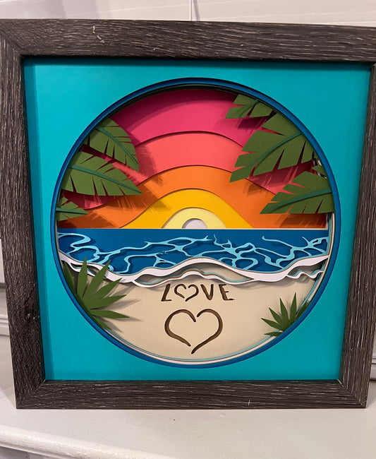 Love on the beach 3D paper art in a shadowbox