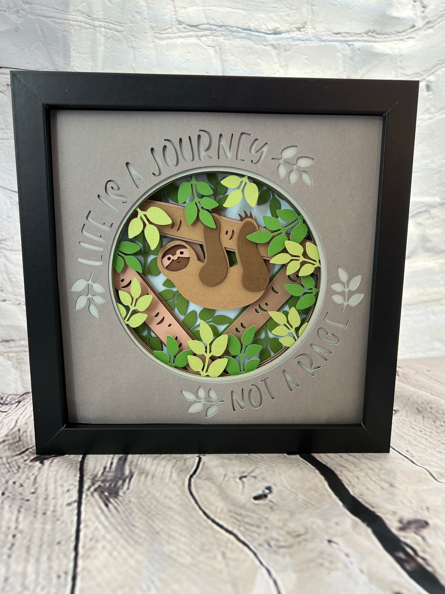 Life is a journey, not a race sloth 3D paper art shadowbox