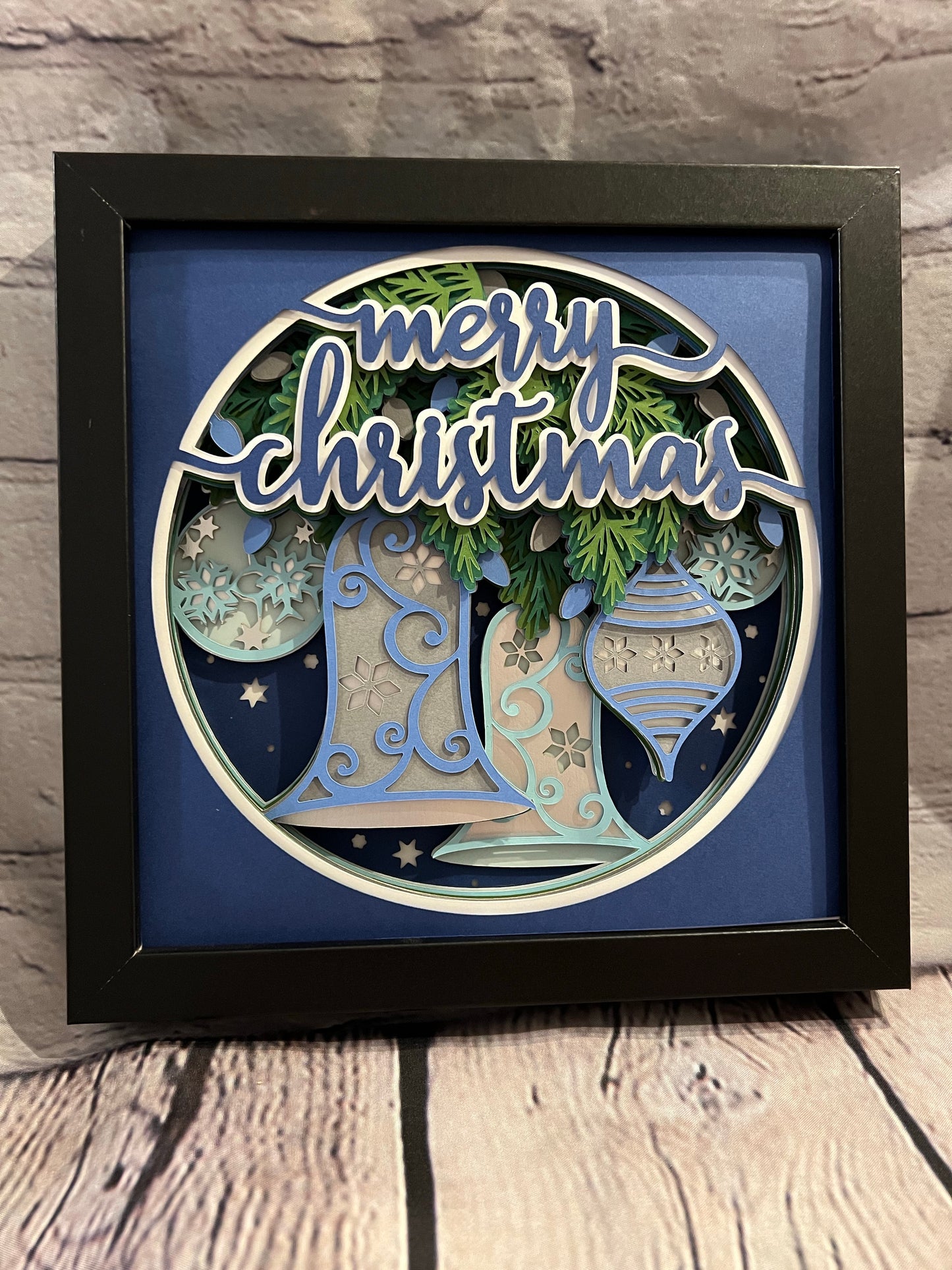 Merry Christmas with ornaments 3D paper art shadowbox