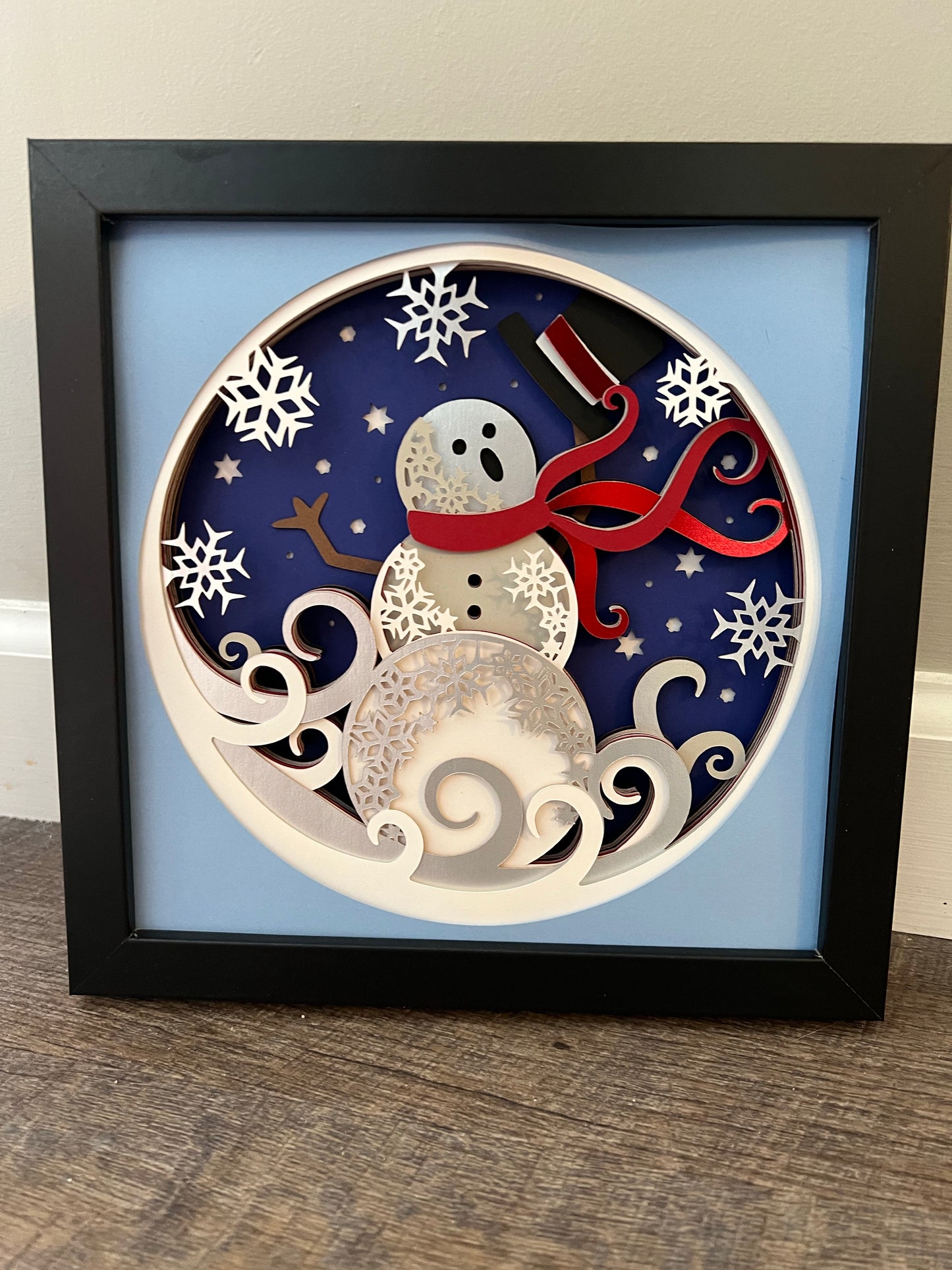 Snowman 3D paper art shadowbox