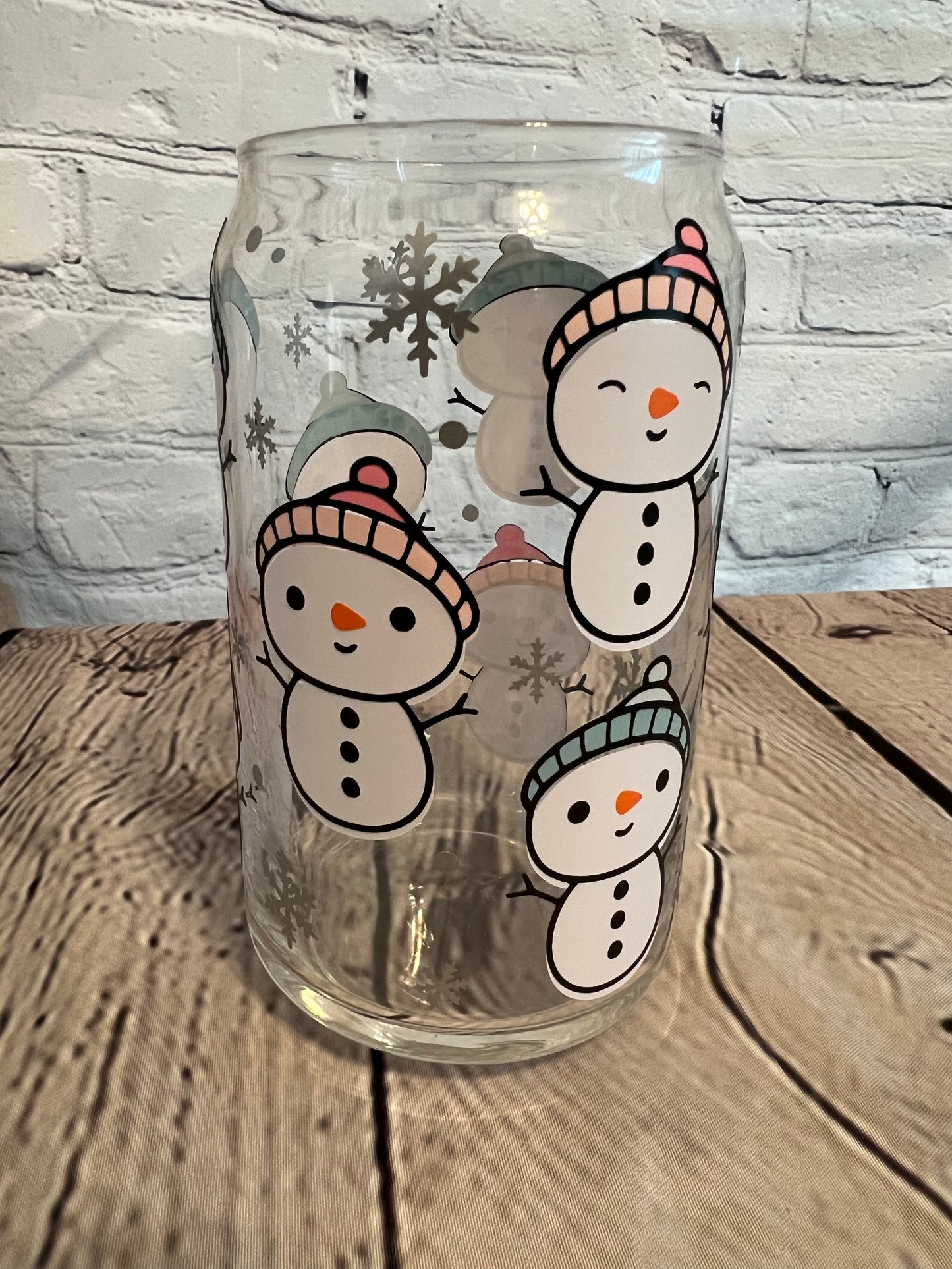 Snowman beer can glass