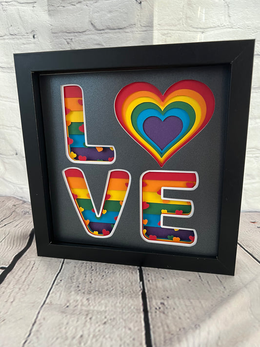 Pride rainbow love 3D paper art shadowbox