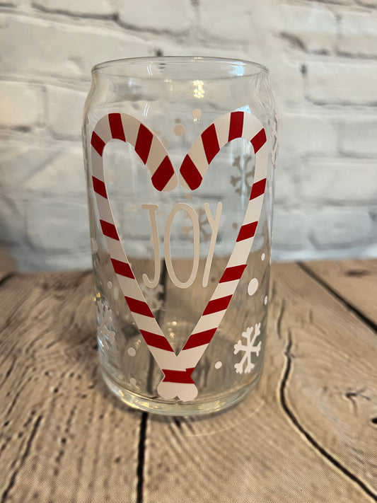 Joy candy cane beer can glass