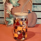 Fall leaves with acorns beer can glass