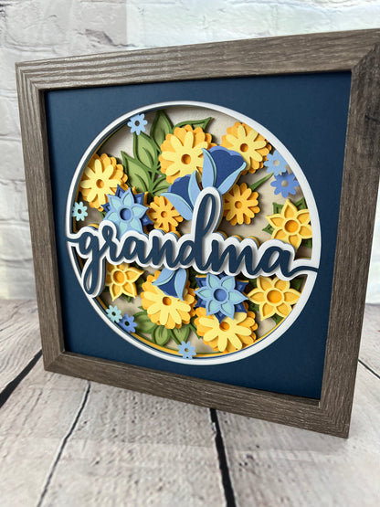 Grandma floral 3D paper art shadowbox