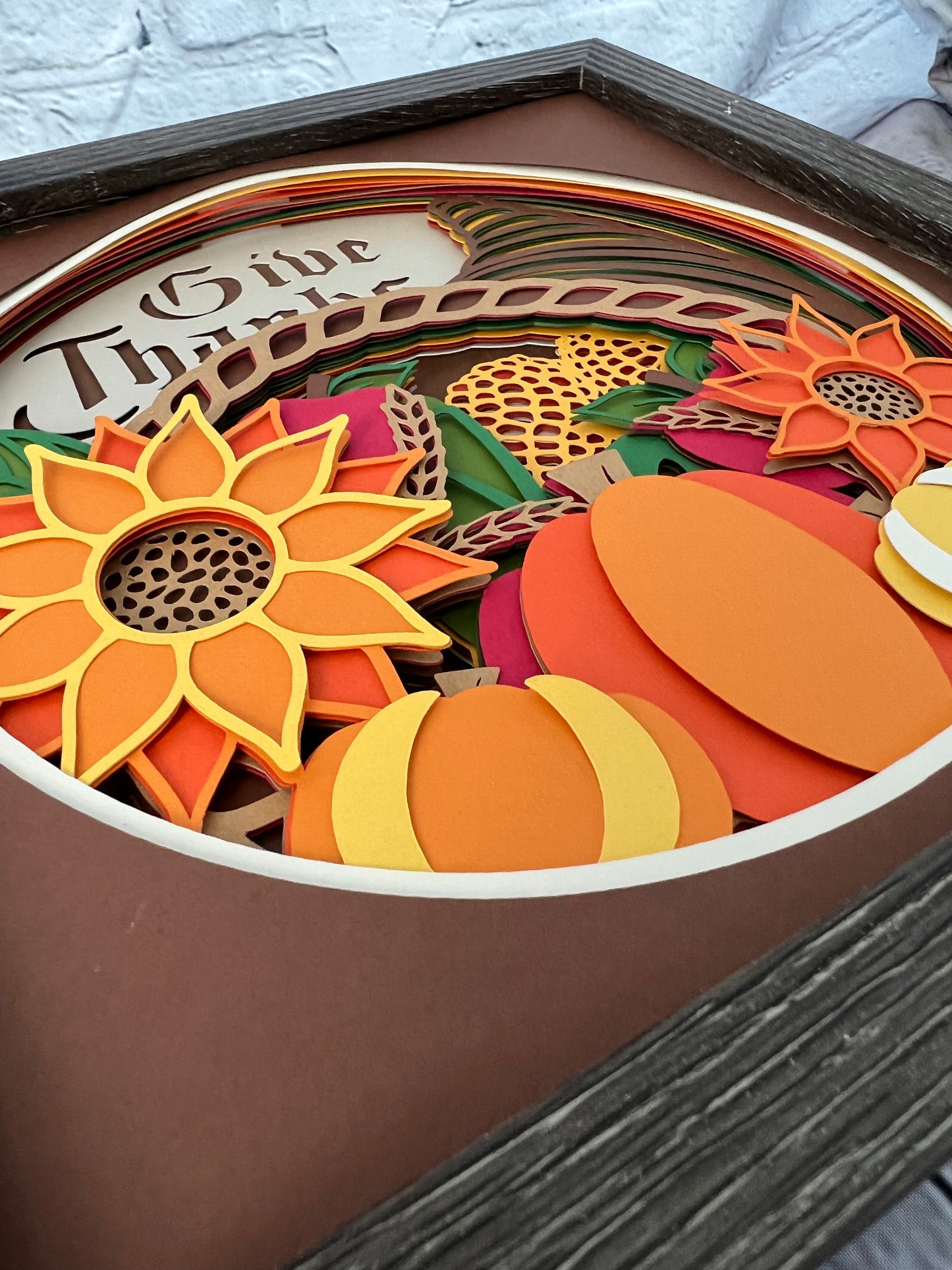 Give thanks cornucopia 3D paper art shadowbox