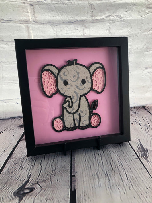 Elephant 3D paper art shadowbox