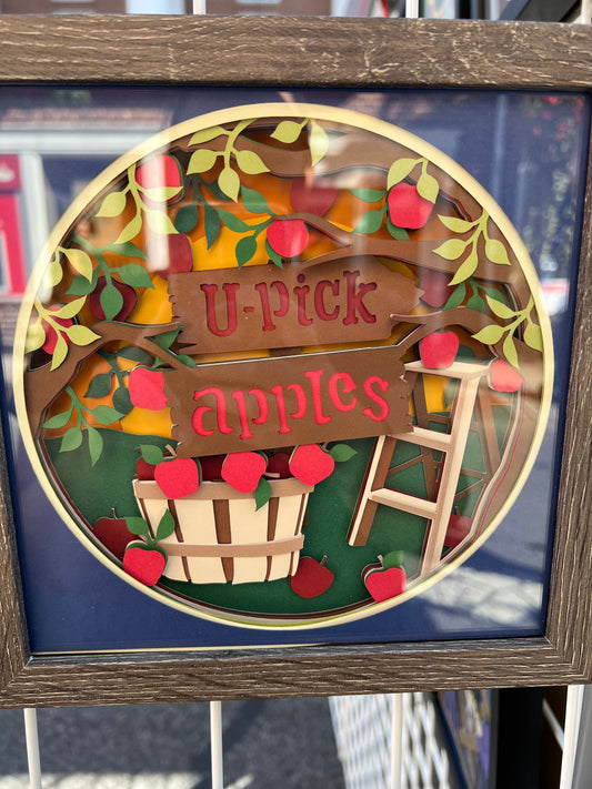 U-pick apples 3D paper art shadowbox