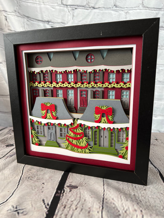 Christmas village 3D paper art shadowbox