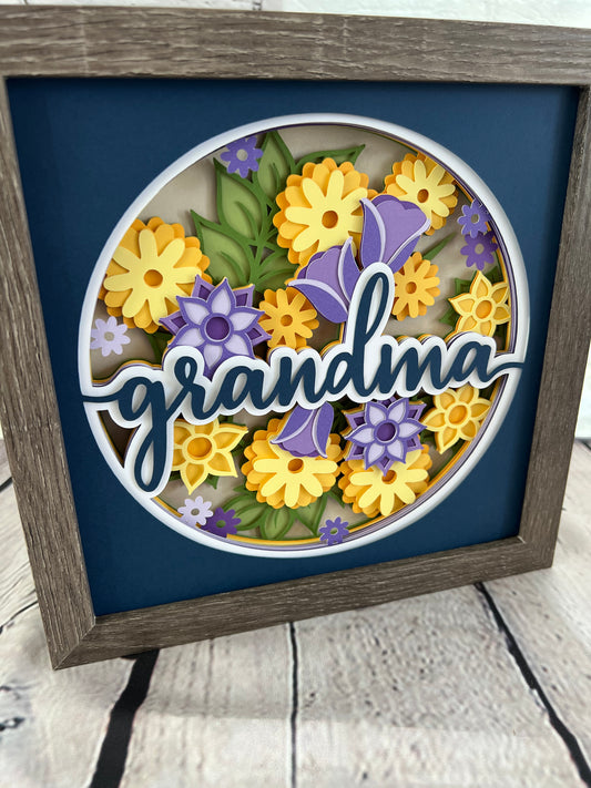 Grandma floral 3D paper art shadowbox