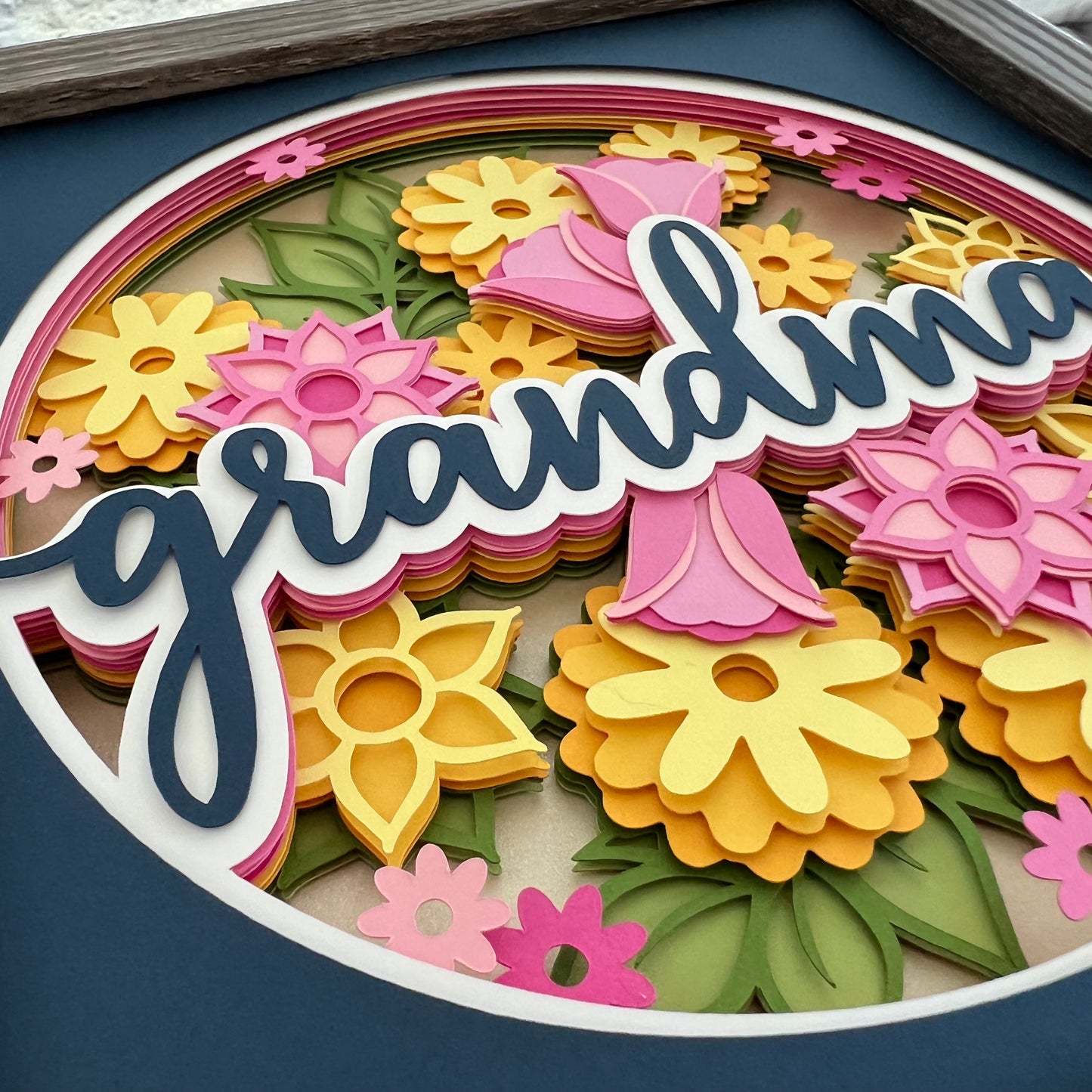 Grandma floral 3D paper art shadowbox