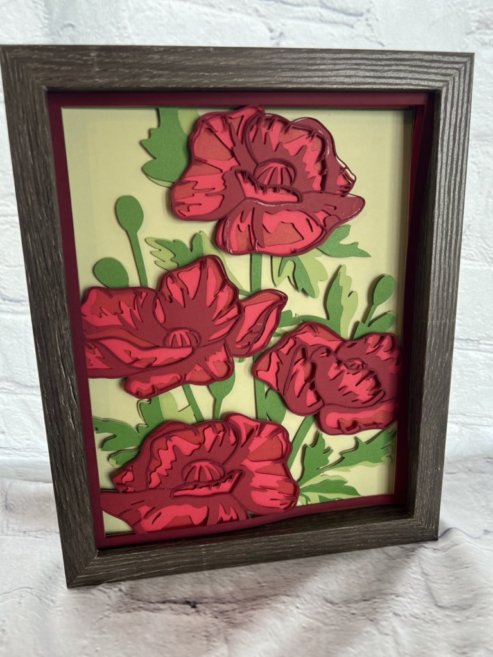 Red carnations 3D paperart shadowbox