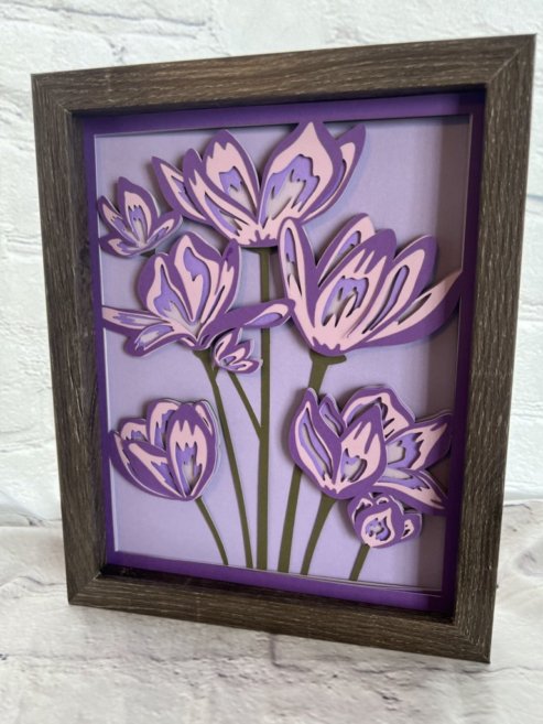 Purple flowers 3D paperart shadowbox